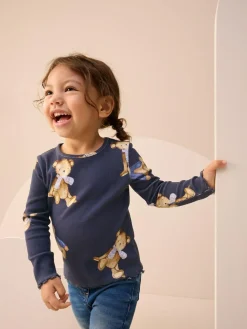 Next Navy Bear Rib Long Sleeve T-Shirt (3mths-7yrs)^ Cosy Club