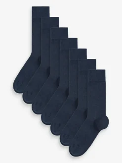 Next Navy Blue 7 Pack Mens Cotton Rich Socks