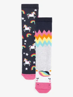 Next Navy Blue 2 Pack Thermal Cotton Rich Unicorn Welly Socks^ Socks & Tights|Socks & Tights