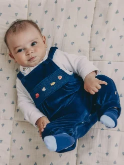 Hot Next Baby Velour Dungarees and Bodysuit Set (0mths-3yrs) Navy Blue Bear