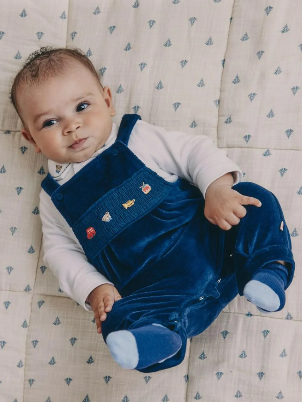 Hot Next Baby Velour Dungarees and Bodysuit Set (0mths-3yrs) Navy Blue Bear