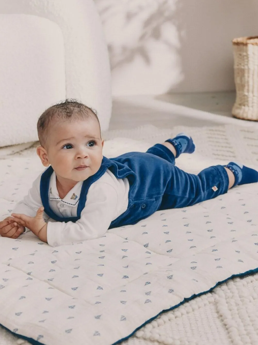 Hot Next Baby Velour Dungarees and Bodysuit Set (0mths-3yrs) Navy Blue Bear