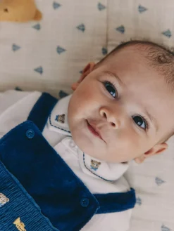 Hot Next Baby Velour Dungarees and Bodysuit Set (0mths-3yrs) Navy Blue Bear