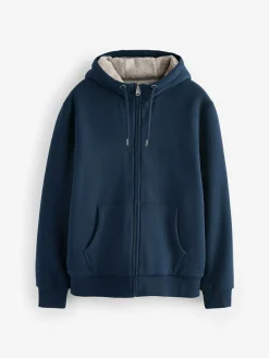 Best Next Borg Fleece Lined Full Zip Hoodie Navy Blue