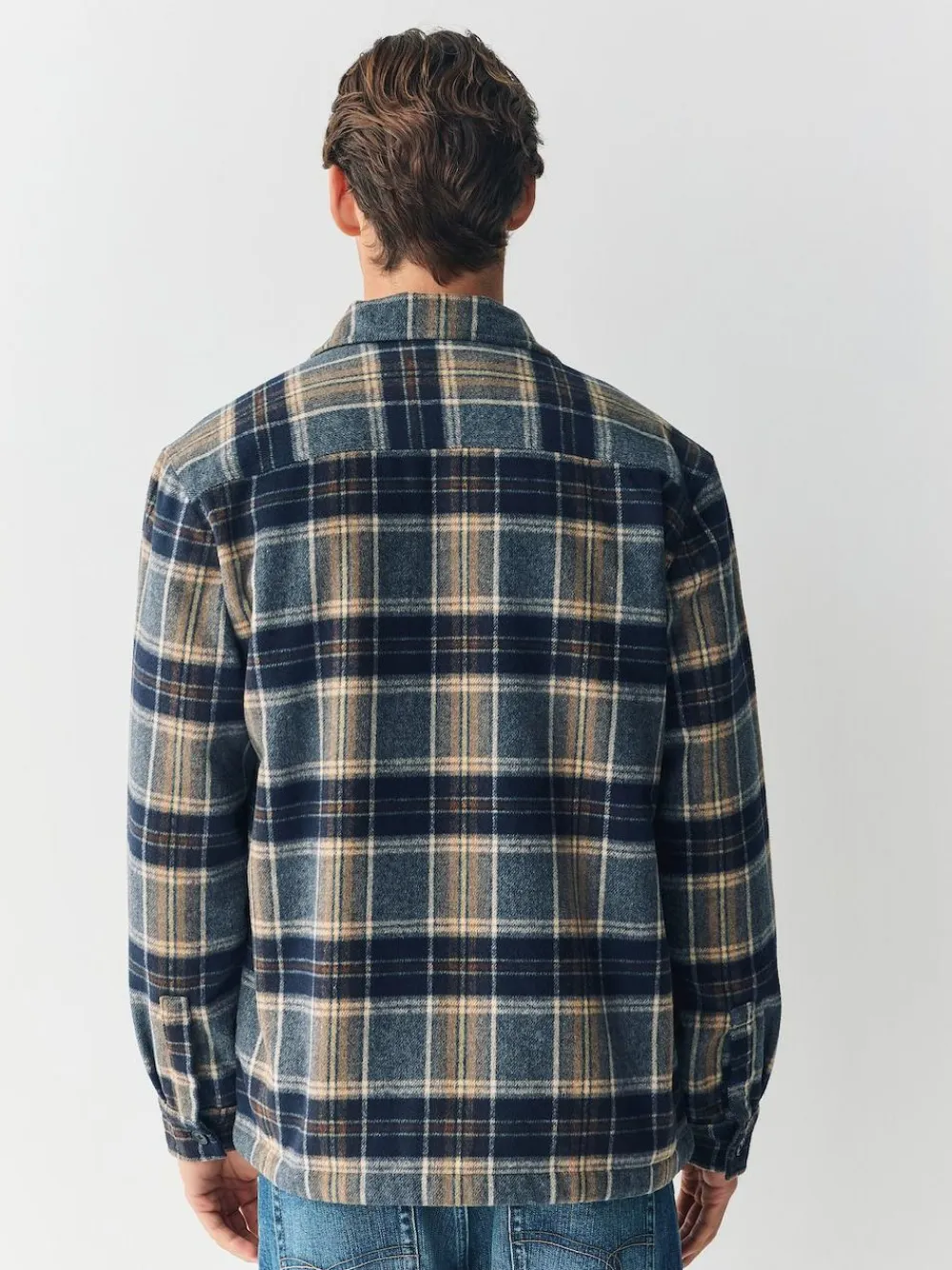 Next Navy Blue Borg Lined Check Shacket^ Coats & Jackets|Coats & Jackets