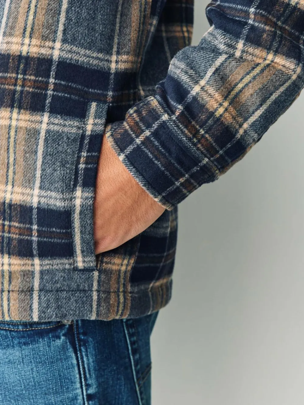 Next Navy Blue Borg Lined Check Shacket^ Coats & Jackets|Coats & Jackets