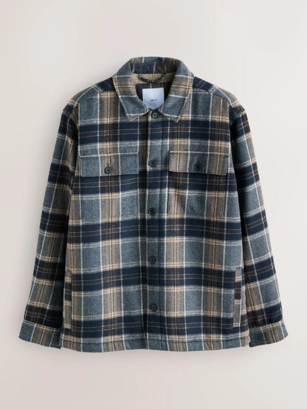 Next Navy Blue Borg Lined Check Shacket^ Coats & Jackets|Coats & Jackets