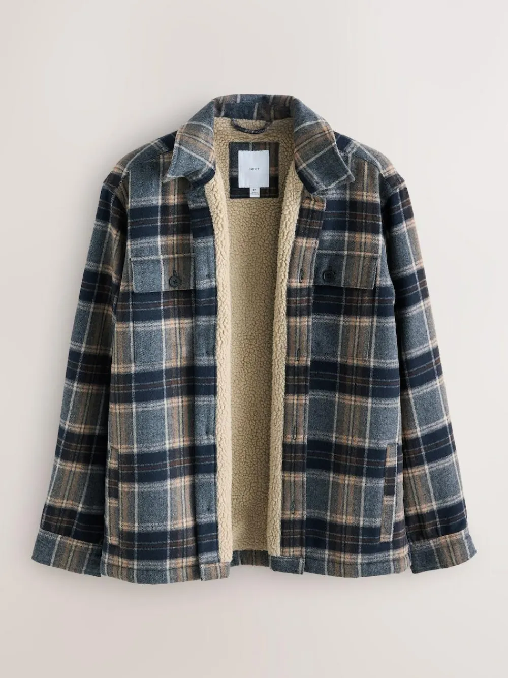 Next Navy Blue Borg Lined Check Shacket^ Coats & Jackets|Coats & Jackets