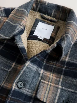Next Navy Blue Borg Lined Check Shacket^ Coats & Jackets|Coats & Jackets