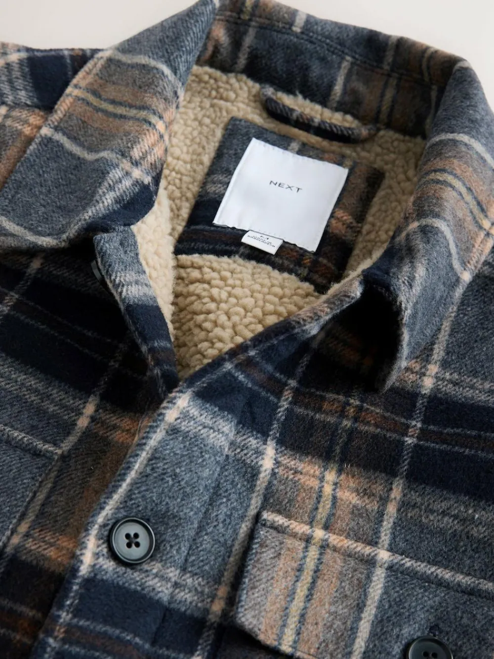 Next Navy Blue Borg Lined Check Shacket^ Coats & Jackets|Coats & Jackets