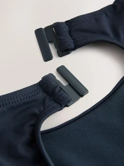 Next Navy Blue Broderie Cutwork High Neck Tummy Control Swimsuit^Women Swimwear