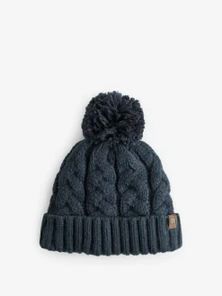 Next Navy Blue Cable Knit Pom Hat (1-16yrs)^BOY Hats & Scratch Mitts|Hats