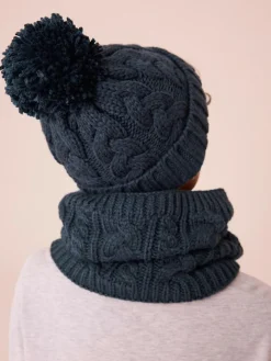 Next Navy Blue Cable Knit Pom Hat (1-16yrs)^BOY Hats & Scratch Mitts|Hats