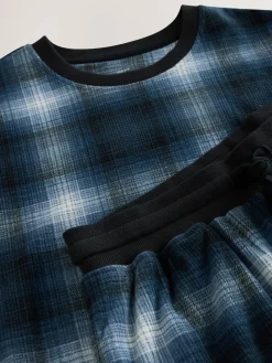 Next Motionflex Cosy Long Sleeve Cuffed Pyjamas Set Navy Blue Check