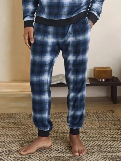 Next Motionflex Cosy Long Sleeve Cuffed Pyjamas Set Navy Blue Check