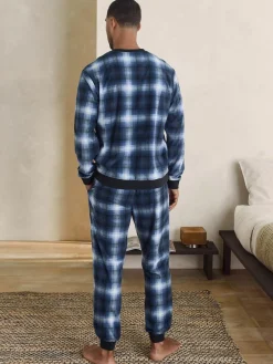 Next Motionflex Cosy Long Sleeve Cuffed Pyjamas Set Navy Blue Check