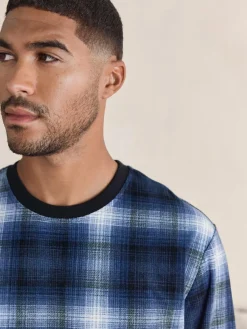 Next Motionflex Cosy Long Sleeve Cuffed Pyjamas Set Navy Blue Check