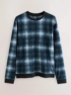 Next Motionflex Cosy Long Sleeve Cuffed Pyjamas Set Navy Blue Check