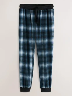 Next Motionflex Cosy Long Sleeve Cuffed Pyjamas Set Navy Blue Check