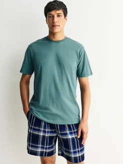 Next Navy Blue Check Short Sleeve Pyjamas Set^ Pyjamas