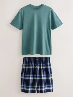 Next Navy Blue Check Short Sleeve Pyjamas Set^ Pyjamas