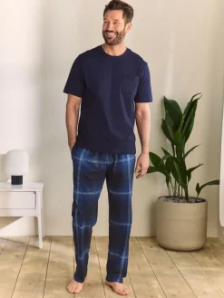 Discount Next Short Sleeve Jersey Pyjamas Set Navy Blue Check