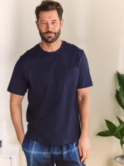 Discount Next Short Sleeve Jersey Pyjamas Set Navy Blue Check