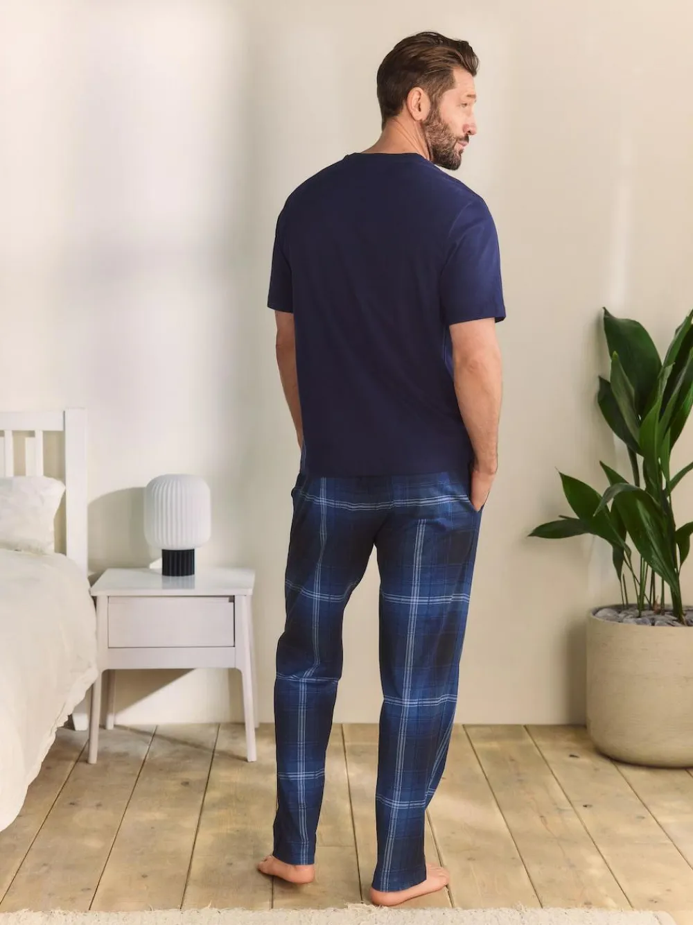 Discount Next Short Sleeve Jersey Pyjamas Set Navy Blue Check
