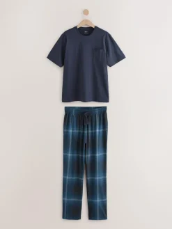 Discount Next Short Sleeve Jersey Pyjamas Set Navy Blue Check
