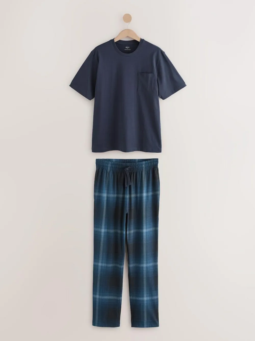 Discount Next Short Sleeve Jersey Pyjamas Set Navy Blue Check