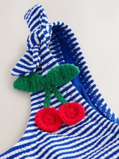 Outlet Next Bikini (3-16yrs) Navy Blue Cherry Stripe Crinkle