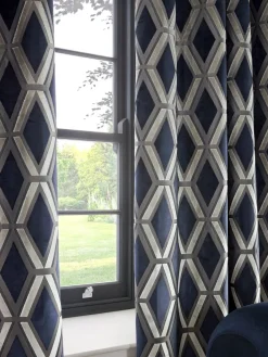 Next Navy Blue Collection Luxe Heavyweight Geometric Lined Cut Velvet Blackout/Thermal Eyelet Curtains