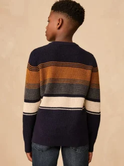 Next Colourblock Stripe Crew Neck Knitted Jumper (3-16yrs)^BOY Knitwear & Sweaters|Knitwear