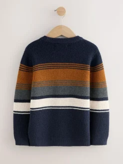 Next Colourblock Stripe Crew Neck Knitted Jumper (3-16yrs)^BOY Knitwear & Sweaters|Knitwear