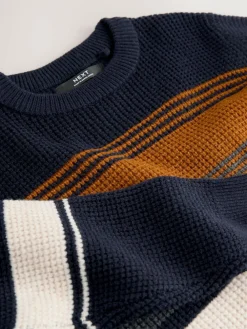 Next Colourblock Stripe Crew Neck Knitted Jumper (3-16yrs)^BOY Knitwear & Sweaters|Knitwear