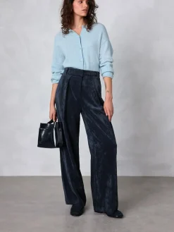New Next Cord Wide Leg Trousers Navy Blue