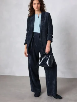 New Next Cord Wide Leg Trousers Navy Blue