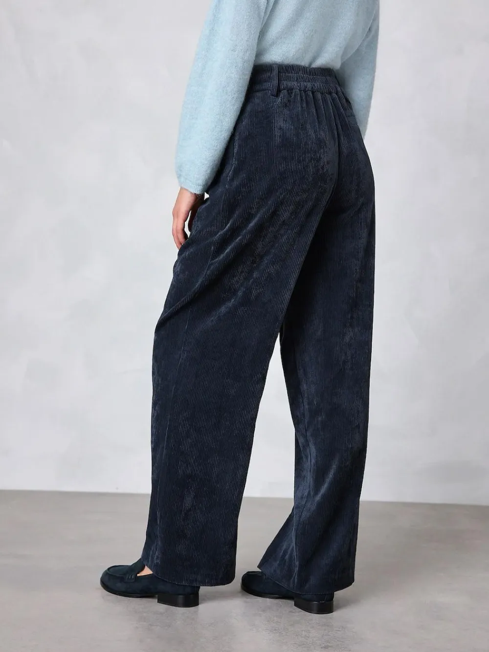 New Next Cord Wide Leg Trousers Navy Blue