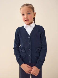 Online Next Cotton Rich Bow Pocket School Cardigan (3-16yrs) Navy Blue