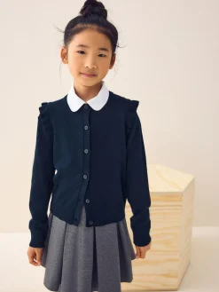 Discount Next Navy Blue Cotton Rich Frill Shoulder School Cardigan (3-16yrs)