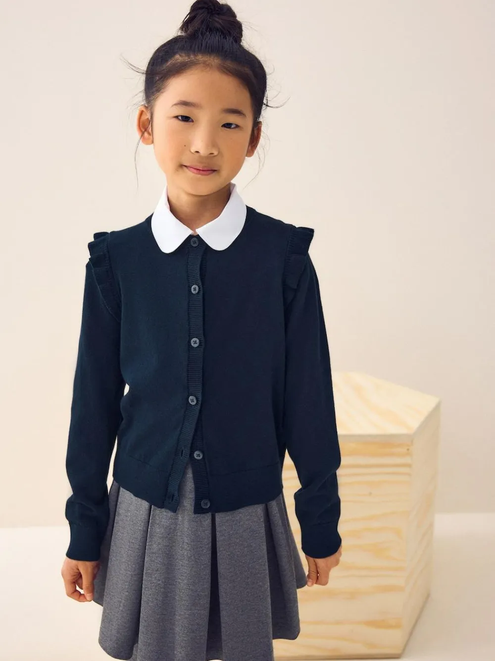 Discount Next Navy Blue Cotton Rich Frill Shoulder School Cardigan (3-16yrs)