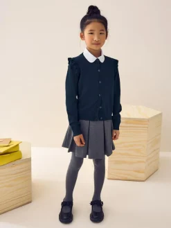 Discount Next Navy Blue Cotton Rich Frill Shoulder School Cardigan (3-16yrs)