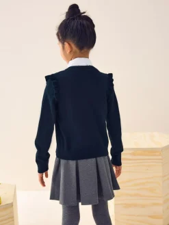 Discount Next Navy Blue Cotton Rich Frill Shoulder School Cardigan (3-16yrs)