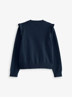 Discount Next Navy Blue Cotton Rich Frill Shoulder School Cardigan (3-16yrs)