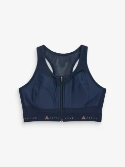 Outlet Next DD+ Active Sports Zip Front Dry Tech High Impact Bra Navy Blue