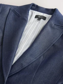 Next Navy Blue Denim Look Fitted Single Breasted Blazer^Women Blazers|Suits & Tailoring