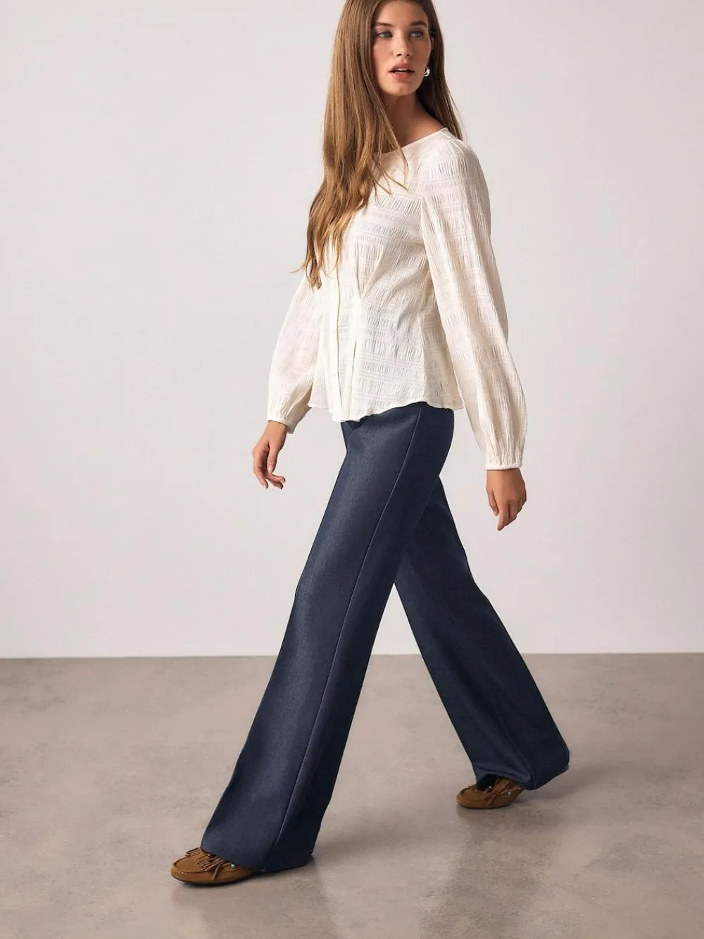 Hot Next Navy Blue Denim Look Slim Flare Trousers
