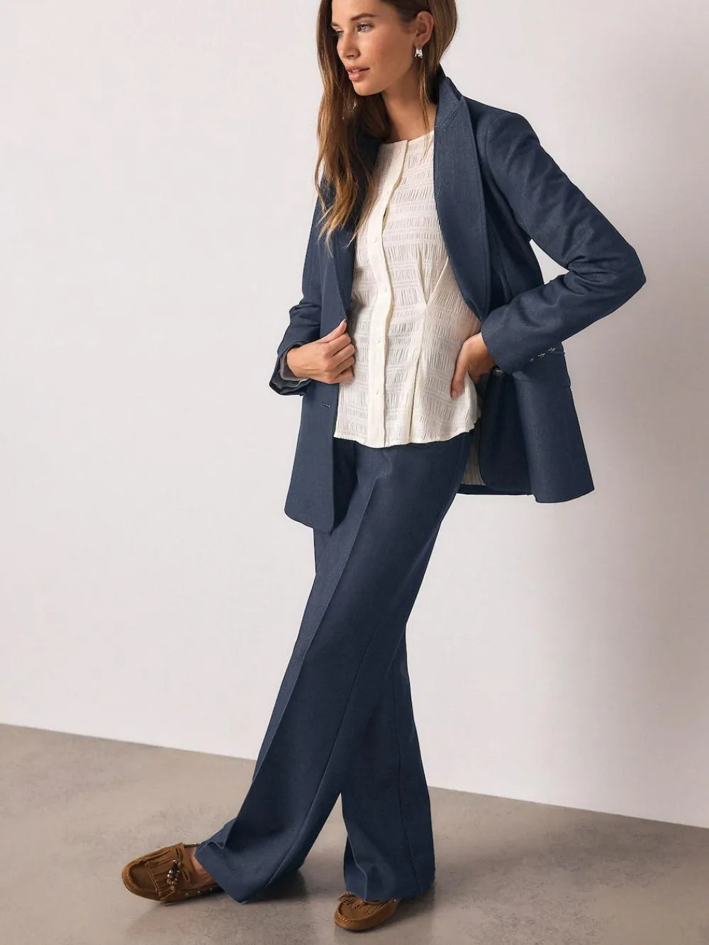 Hot Next Navy Blue Denim Look Slim Flare Trousers
