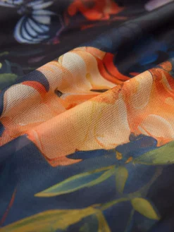 Next Pleated Mesh Print V-Neck Occasion Maxi Dress^Women Occasionwear|Occasion Dresses