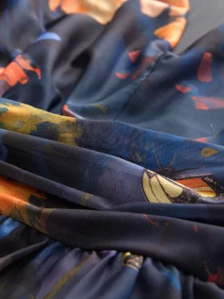 Next Pleated Mesh Print V-Neck Occasion Maxi Dress^Women Occasionwear|Occasion Dresses